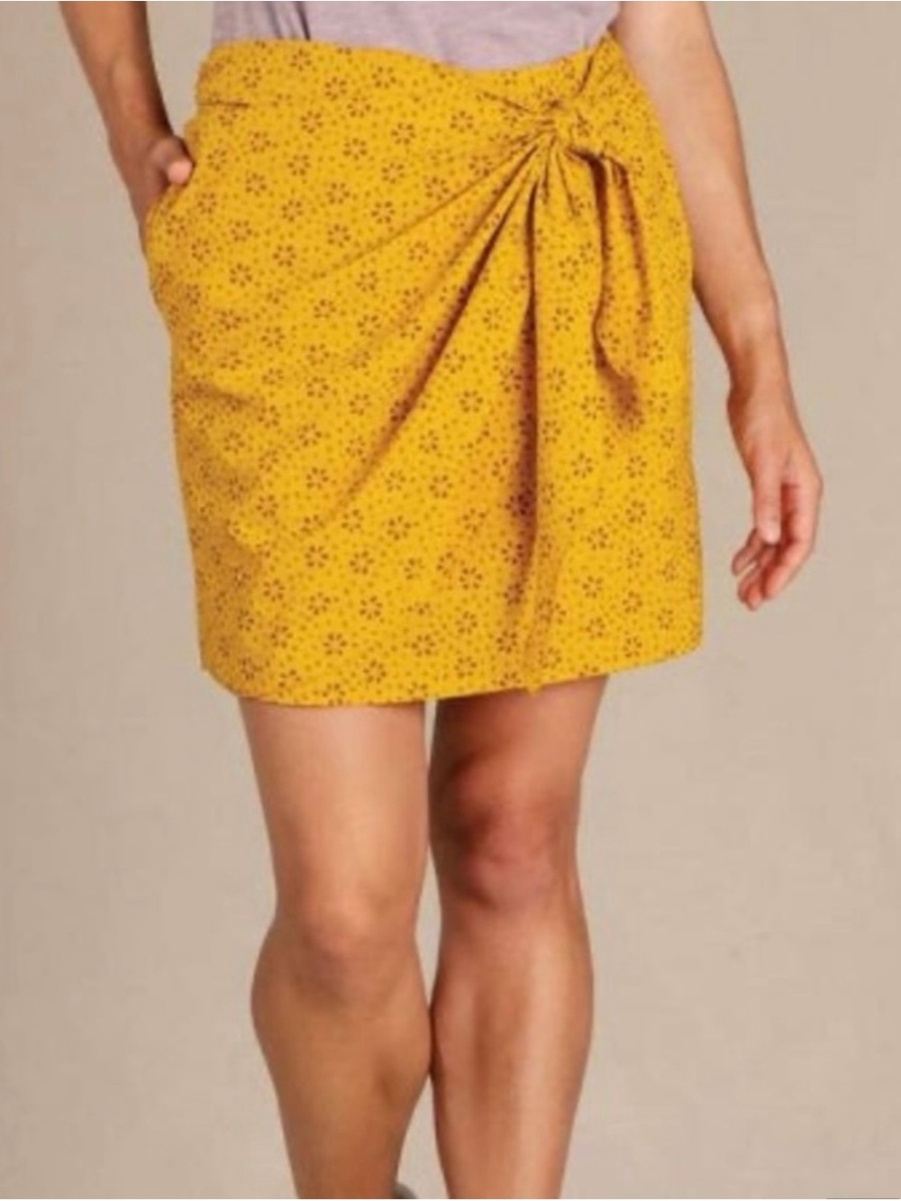 Toad&Co Mustard Yellow Knot-Front Mini Skirt